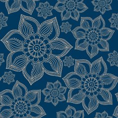 Henna Mehendi Tattoo Doodles Seamless Pattern on blue background N4