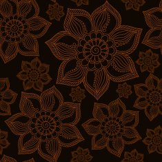 Henna Mehendi Tattoo Doodles Seamless Pattern on brown backgroun