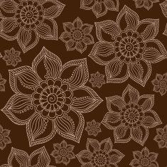 Henna Mehendi Tattoo Doodles Seamless Pattern on a brown back N7