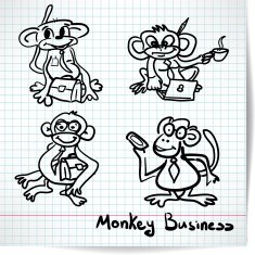 set of sketches monkey business on a checkered paper N2
