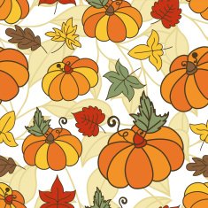 Seamless vector doodle pattern with ripe pumpkins