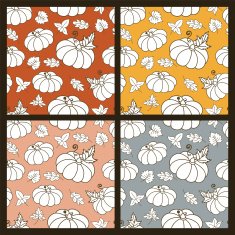 Set of hand drawn seamless vector pattern with pumpkins