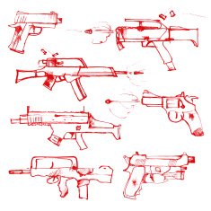 Set of hand drawn weapons isolated on white