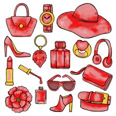 Woman accessories hand drawn red set