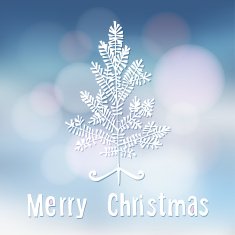 Christmas greeting card with hand drawn christmas tree blurred background