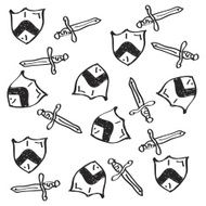 Simple doodle of a shield and sword N2