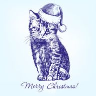 Christmas kitten in Santa stocking hat hand drawn vector llustration N2