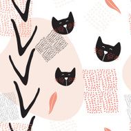 Hand drawn abstract seamless background pattern with cute cats