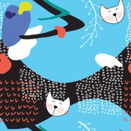 Hand drawn abstract seamless background pattern with cute cats N2