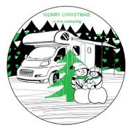 winter camper with family snowman