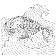 Hand drawn whale in the waves for antistress Coloring Page