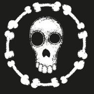 Grungy art print with skull and bones