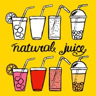 hand drawn set of cocktail and juice