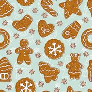 Doodles Christmas Cookies Gingerbread - Vector Seamless pattern Celebratory background