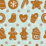 Doodles Christmas Cookies Gingerbread - Vector Seamless pattern wallpaper