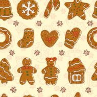 Doodles Christmas Cookies Gingerbread - Vector Seamless pattern wallpaper N2