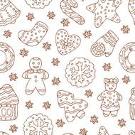 Doodles Christmas Cookies Gingerbread - Vector Seamless pattern Celebratory background N2