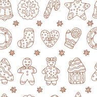 Doodles Christmas Cookies Gingerbread - Vector Seamless pattern wallpaper N3