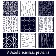 Hand drawn seamless cyan and white simple patterns