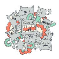 Funny cat doodles vector illustration