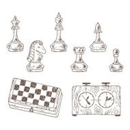 Hand drawn doodle Chess Pieces Vector Set