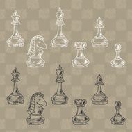 Chess Pieces Set Doodle king queen bishop knight rook pawn