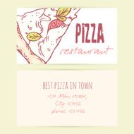 Business card templates with different doodle pizza slices Vector illustration