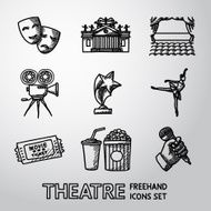 Set of freehand Theatre icons - masks theater stage cinema