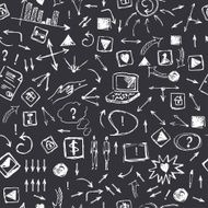 Business doodle seamless pattern in black and white