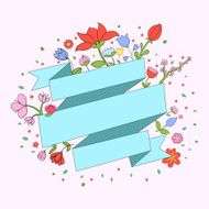 Color flowers ribbon frame for text placeholder