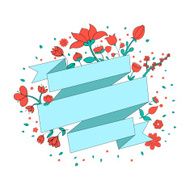 Red flowers ribbon frame for text placeholder