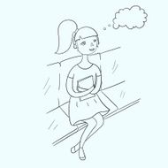 Young girl dream with book black and white N2