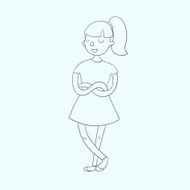 Girl black and white vector illustration N2