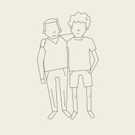 Friends black and white vector illustration