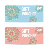 Pink and blue Gift voucher template with color lace zentangle