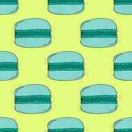 Green Hand-drawn Macarons Pattern on Yellow Background