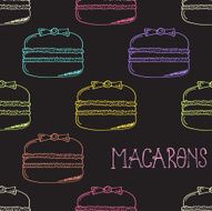 Colorful Hand-drawn Macarons Outline Pattern on Dark Background