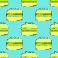 Lime Yellow Hand-drawn Macarons Pattern on Blue Background
