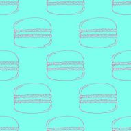 Red Hand-drawn Macarons Outline Pattern on Blue Background