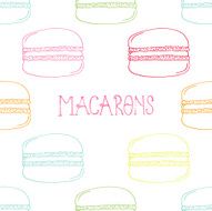 Colorful Hand-drawn Macarons Outline Pattern on White Background