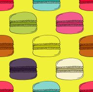 Colorful Hand-drawn Macarons Pattern on Yellow Background