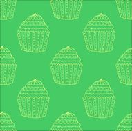 Blue Hand-drawn Cup Cake Outline Pattern on White Background