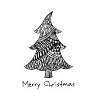 Greeting card with hand drawn Christmas tree