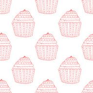 Red Hand-drawn Cup Cake Outline Pattern on White Background