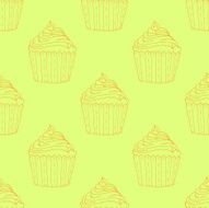 Orange Hand-drawn Cup Cake Outline Pattern on Yellow Background