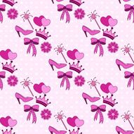 Seamless pink pattern with a set for princess