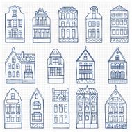 Set of hand drawn doodle houses