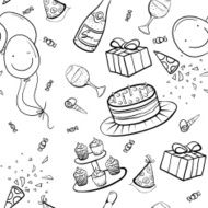 Vector Black and White Birthday Seamless Pattern