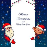 Hand drawn Santa Claus and Monkey holding banner