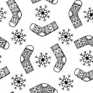 Christmas sock and snowflake vector seamless pattern